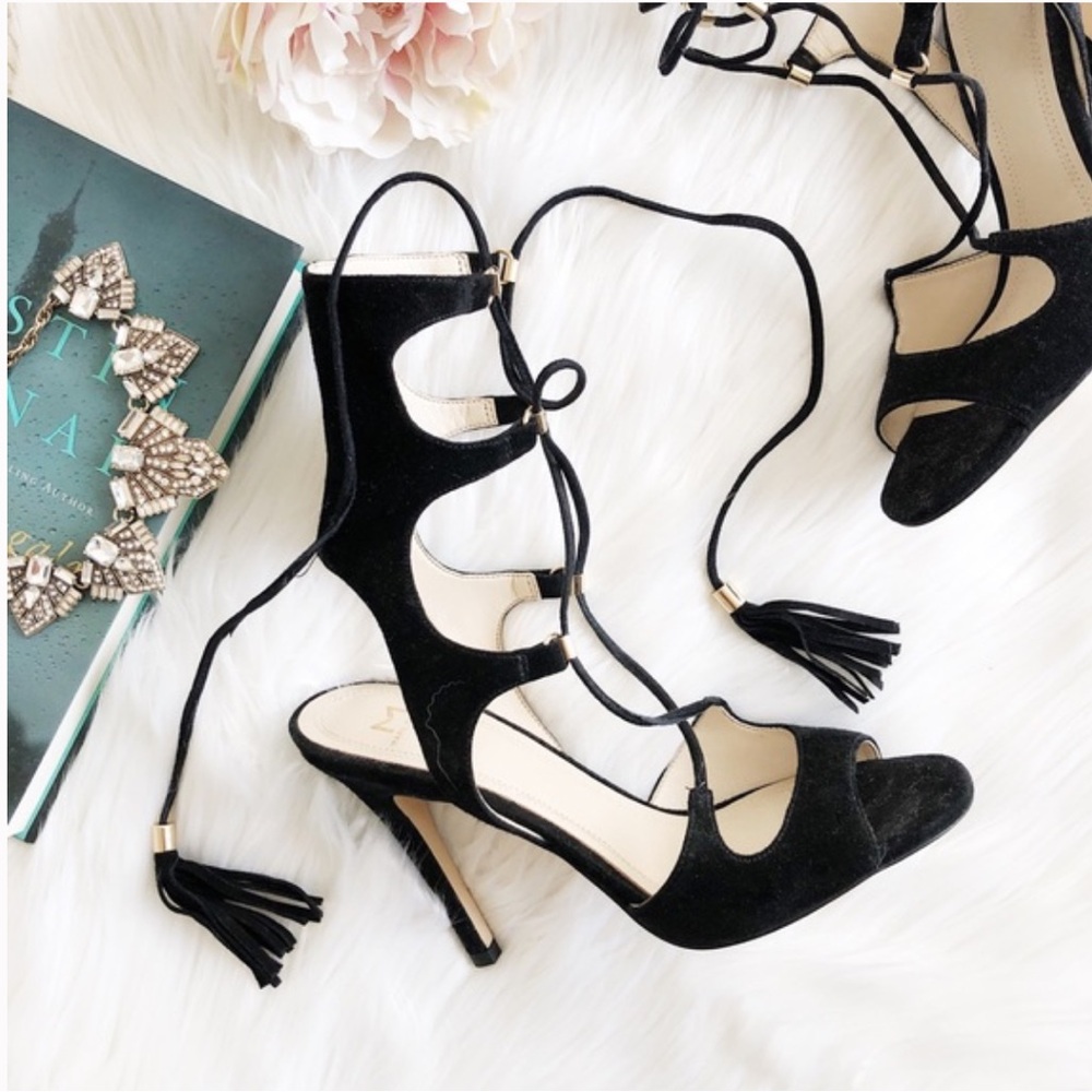 Suede Lace-up Tassel Sandals